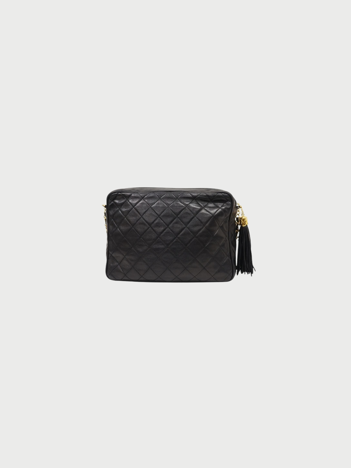 Chanel 19900-1991 Black Lambskin Matelassé Tassel Chain Shoulder Bag