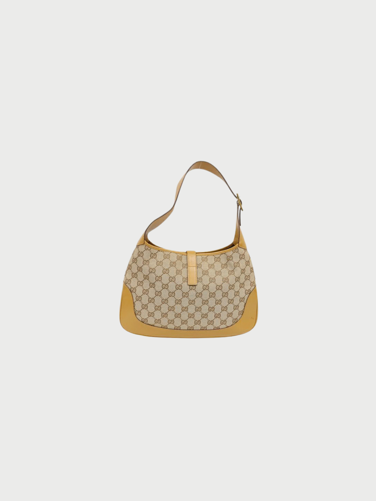 Gucci 2000s Beige GG Canvas Jackie Leather Trim One-Shoulder Bag