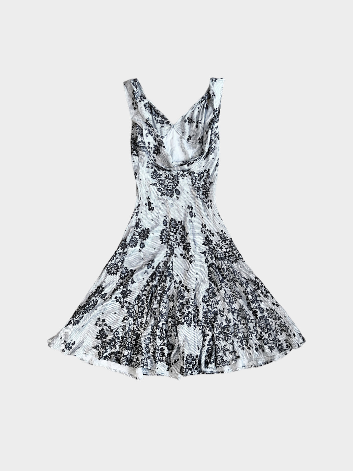 John Galliano 1990s Rare Black and White Silk Lace Pattern Slip Dress