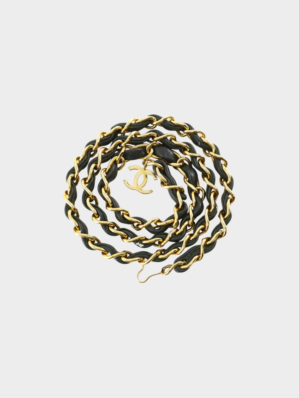 Chanel 2000s Green Lambskin Micro Matelassé Charm Chain Belt
