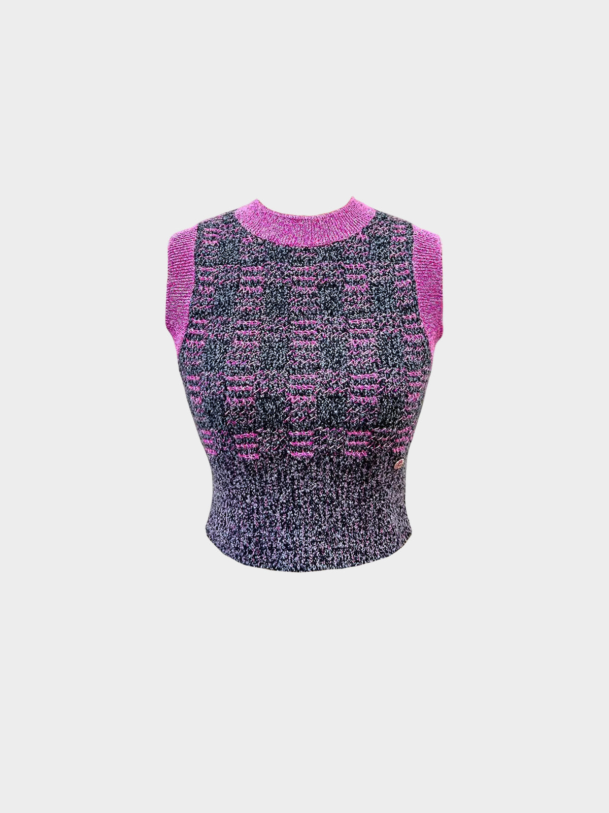 Chanel 2022 Black, Grey, and Pink Cashmere Knitted Vest