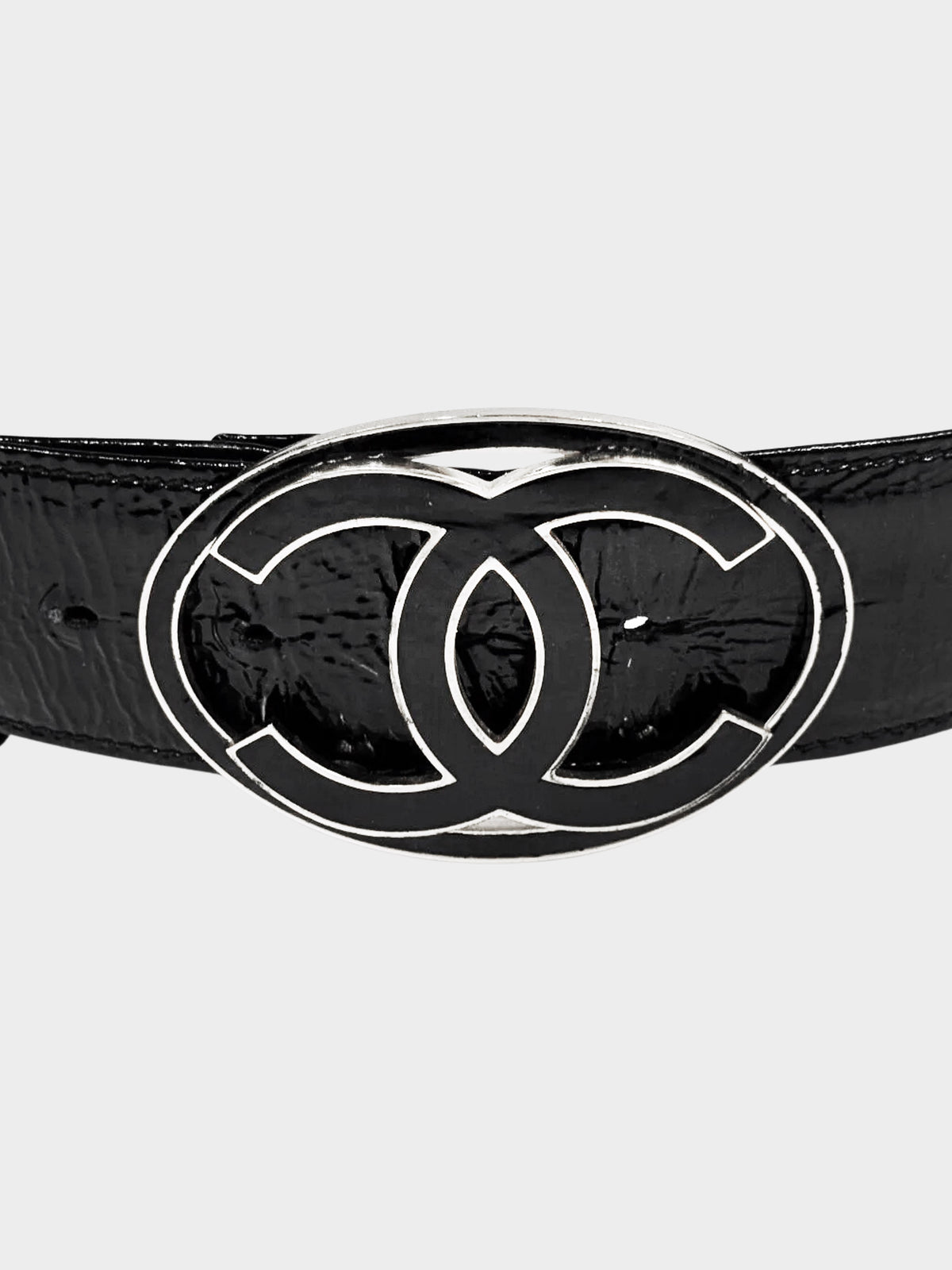Chanel SS 2007 Black Patent Leather CC Belt