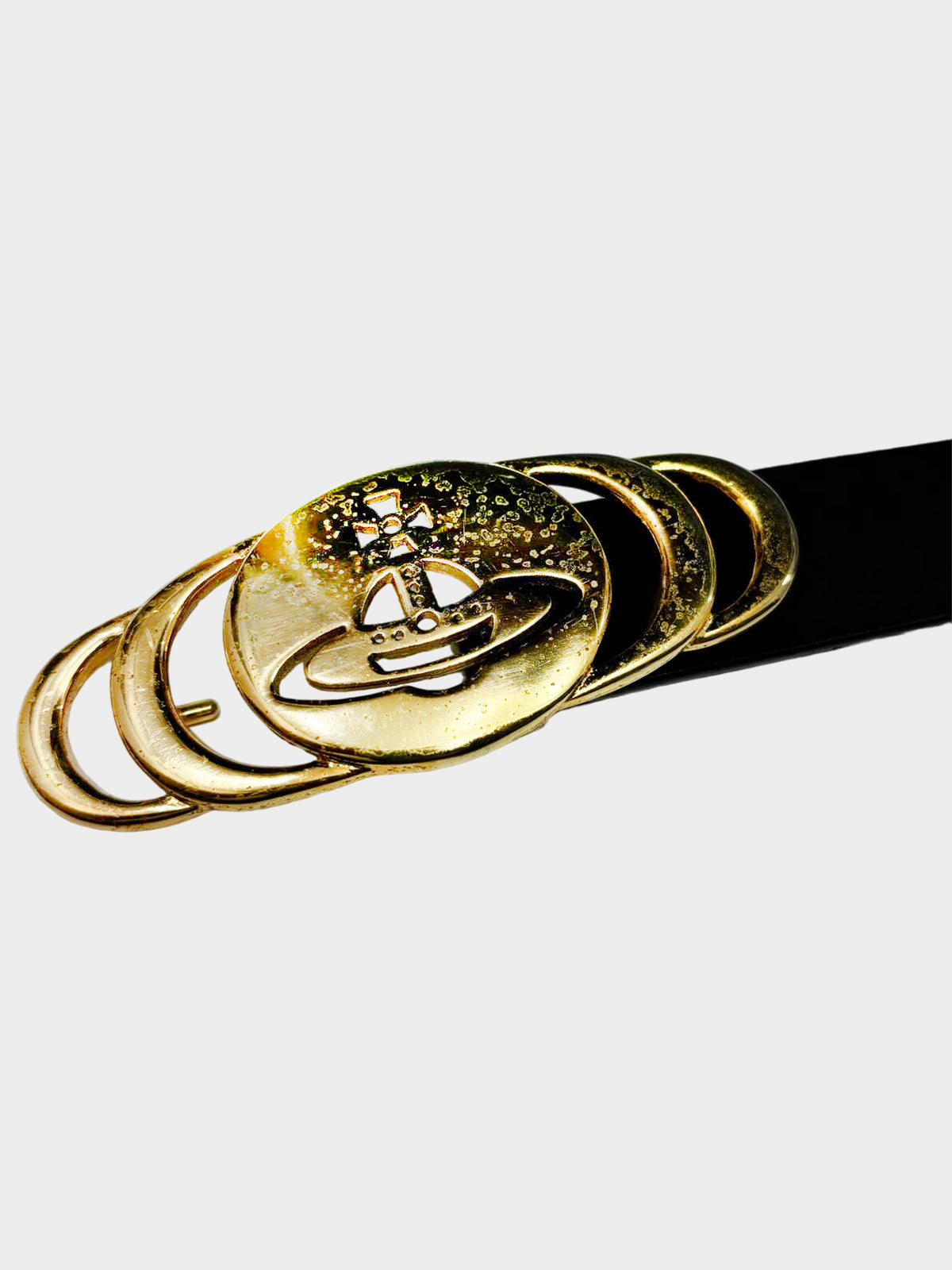 Vivienne Westwood 2000s Black and Gold Orb Logo Leather Belt