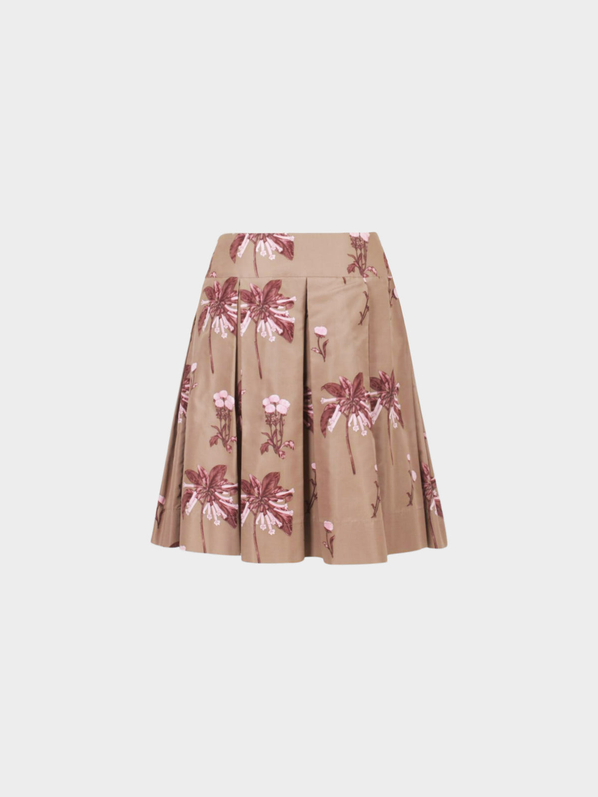 Prada 2007-2008 Brown Floral Print Pleated Silk Skirt