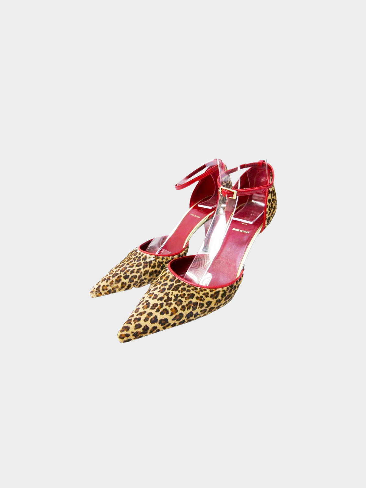 Fendi 2000s Leopard Print and Red Leather Ponyhair Heels