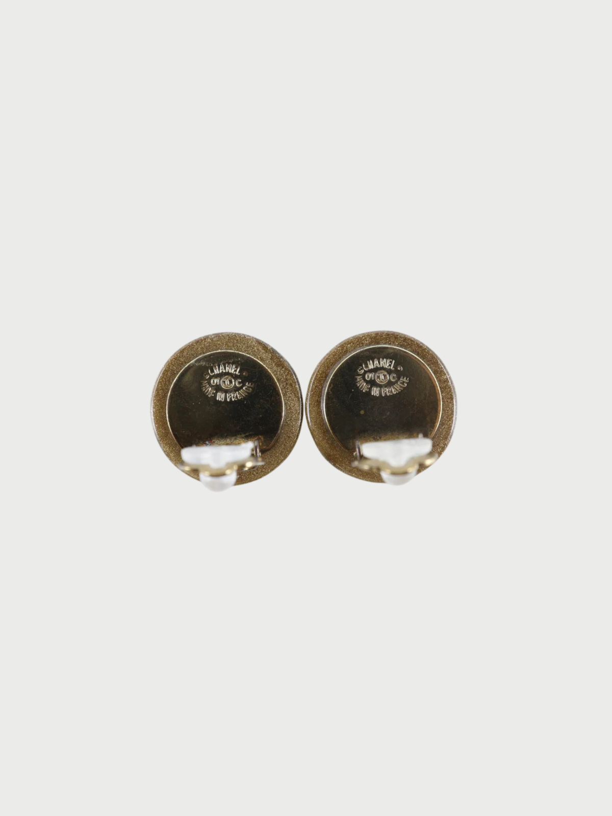 Chanel 2001 Gold Plated Metal Plastic Clover Earrings