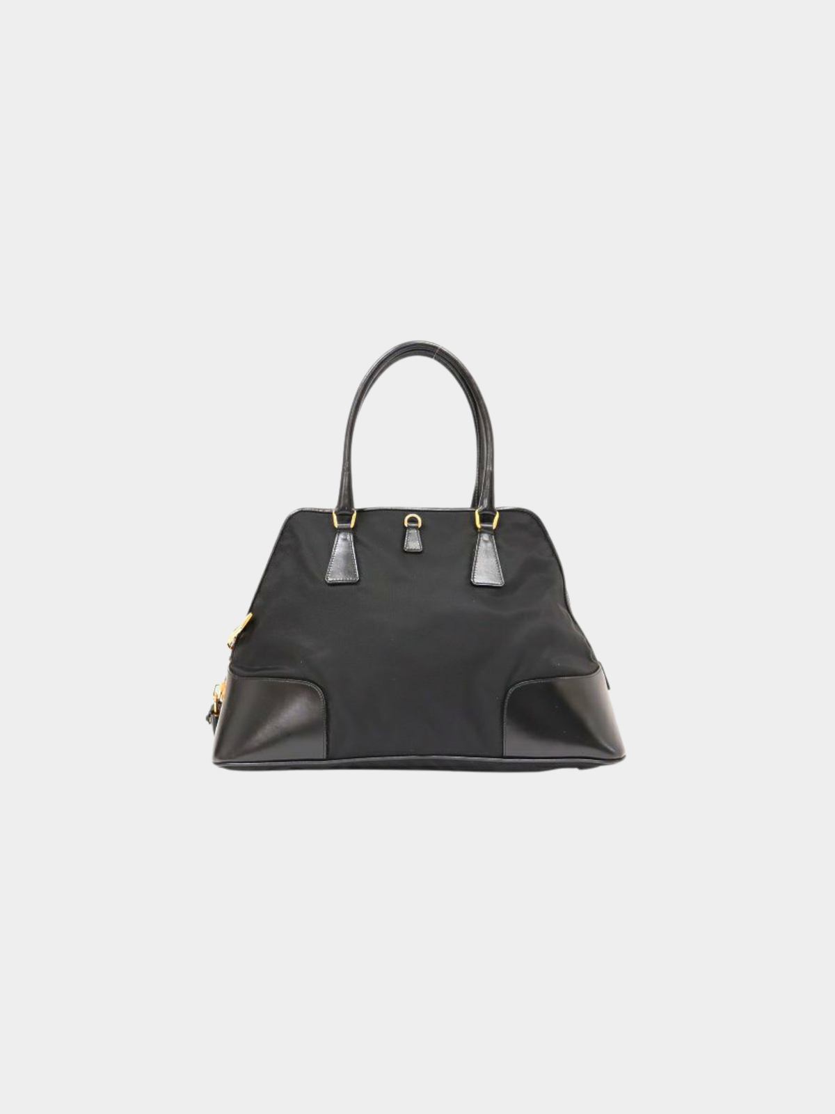 Prada 2000s Black Nylon Leather Triangle Logo Handbag