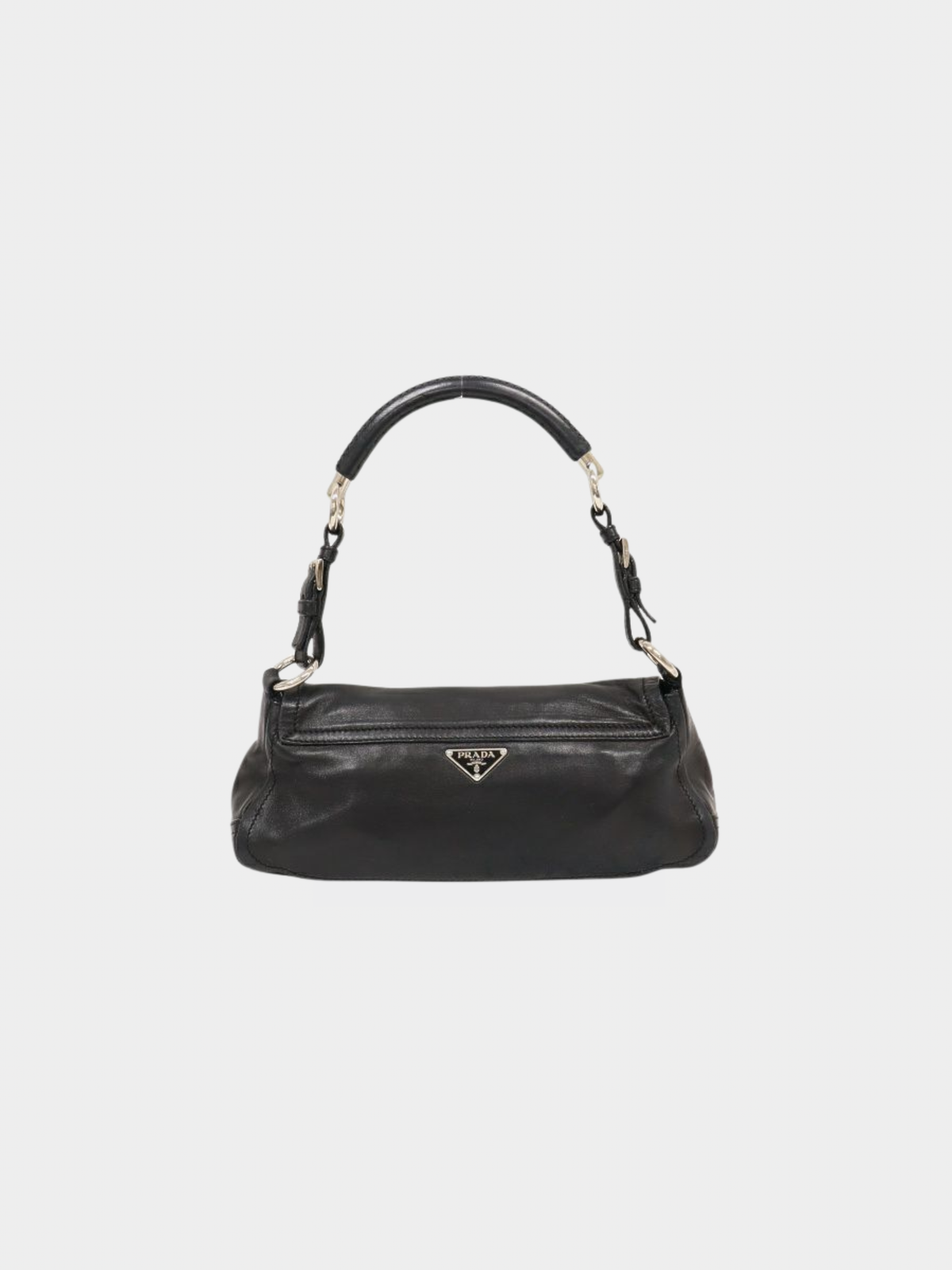 Prada 2000s Black Leather Triangle Logo One-Shoulder Bag