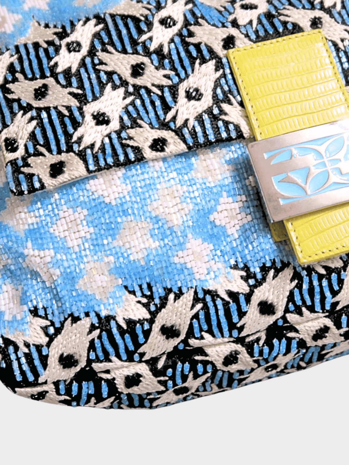 Fendi 2001 Limited Edition Blue Lizard Beaded Mamma Baguette Bag