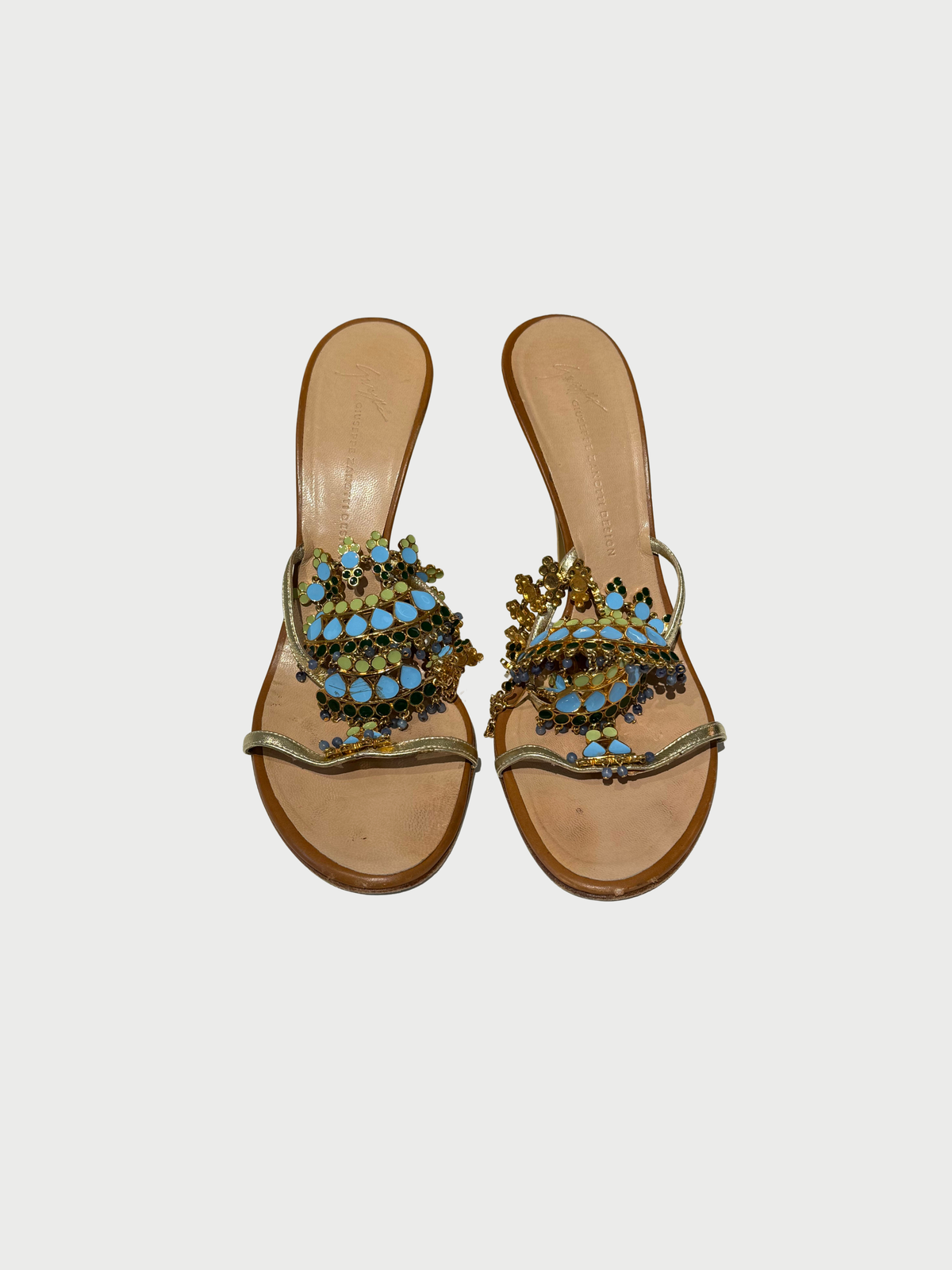 Giuseppe Zanotti 2000s Gold Multicolor Jeweled Chandelier Mule Heels