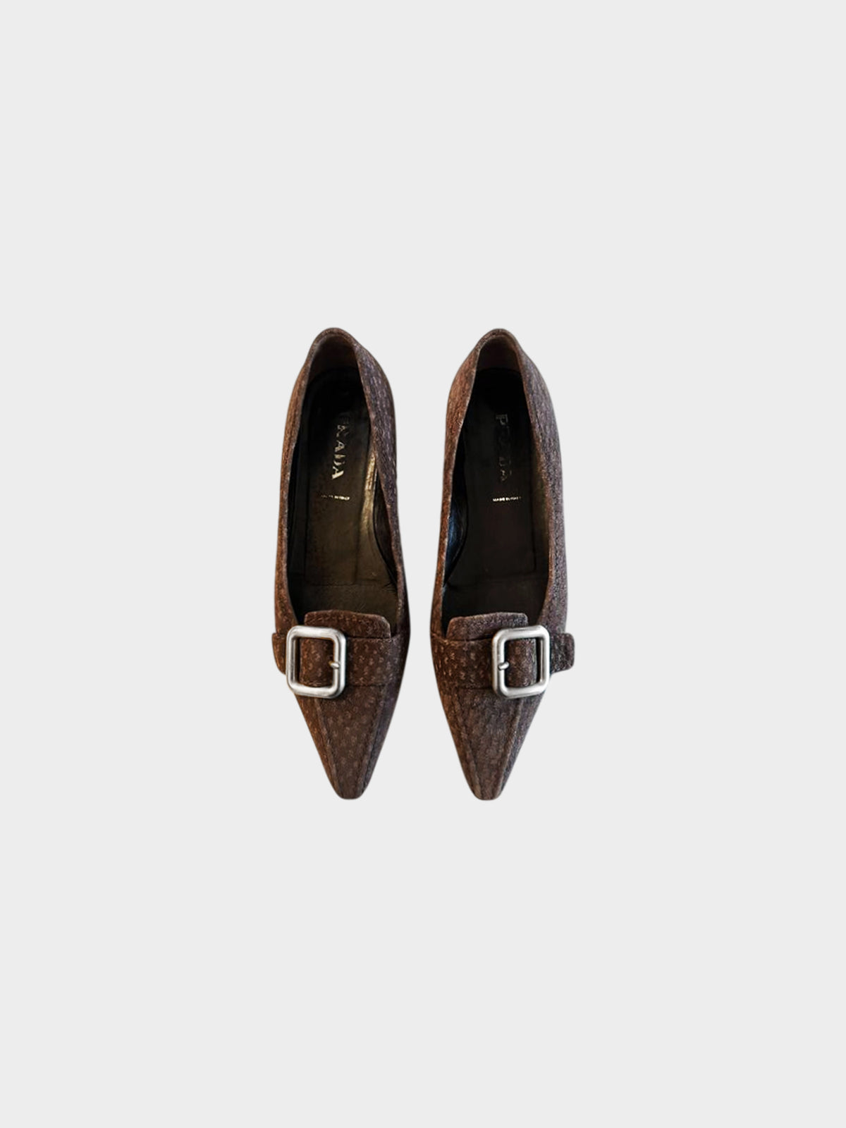 Prada 2000s Brown Dotted Suede Pointed Flats