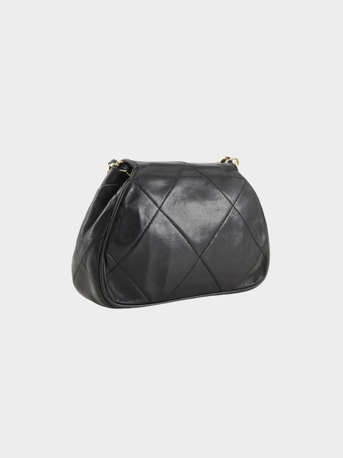 Chanel 1990s Black Lambskin Matelassé Chain Shoulder Bag