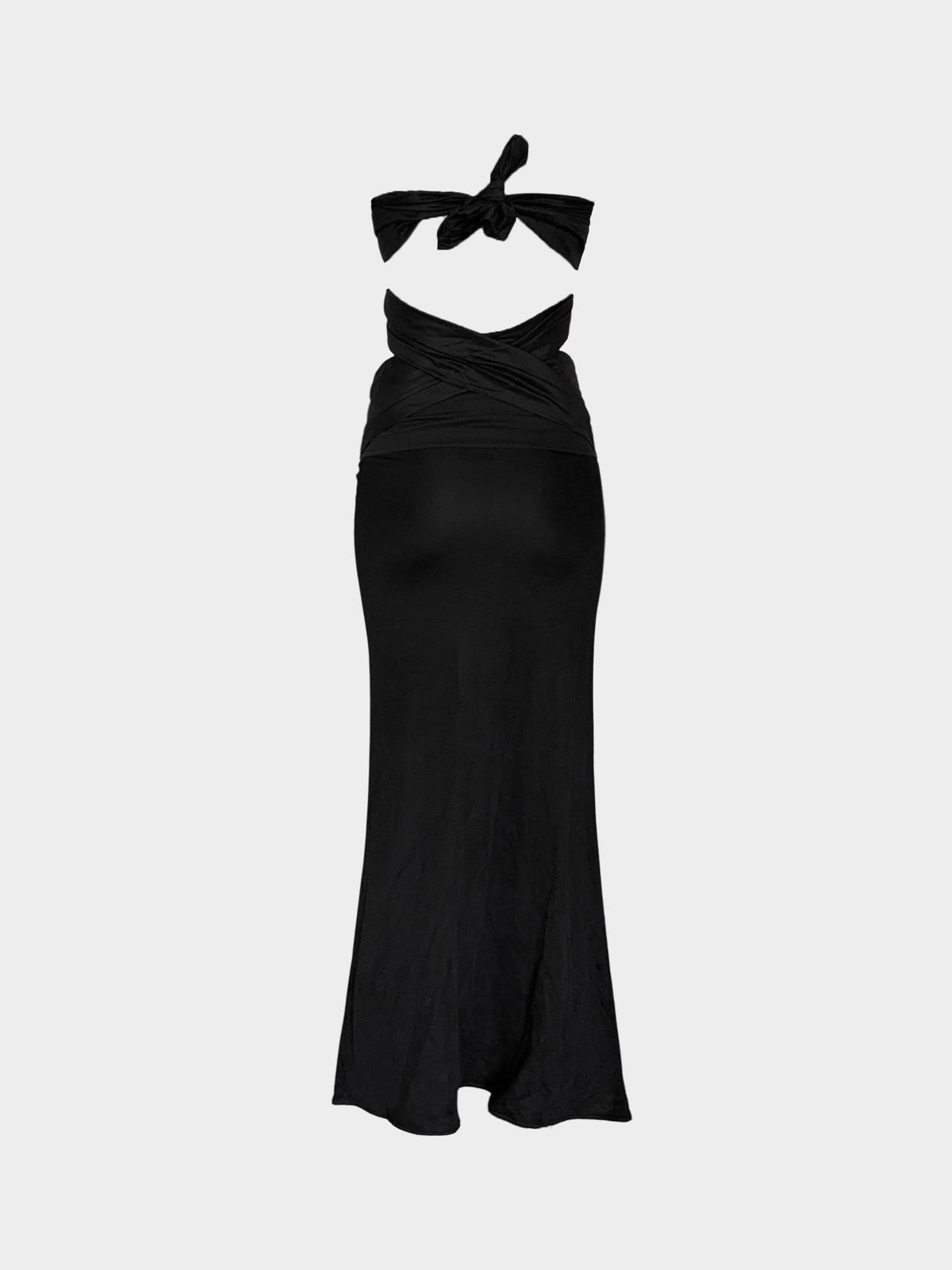 Jean Paul Gaultier 1990s Black Tie-up Silk Maxi Dress/Skirt