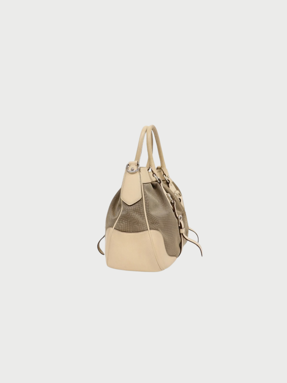 Prada 2000s Beige White Jacquard Leather Logo 2Way Handbag
