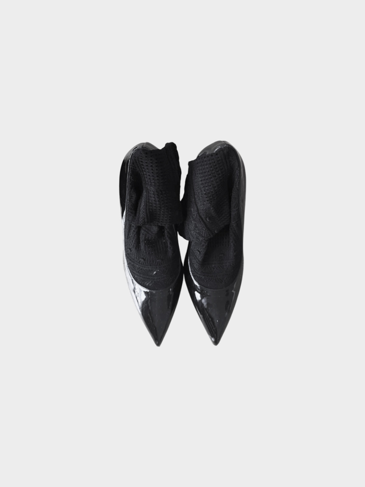 Alexander McQueen 2000s Black Patent Leather and Wool Sock Pumps