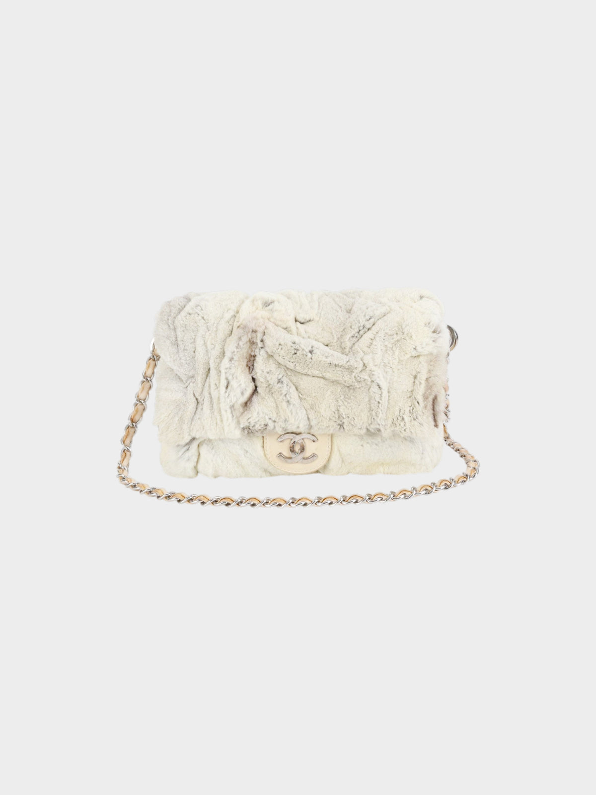Chanel 2006-2008 Beige Rabbit Fur and Leather Flap Bag