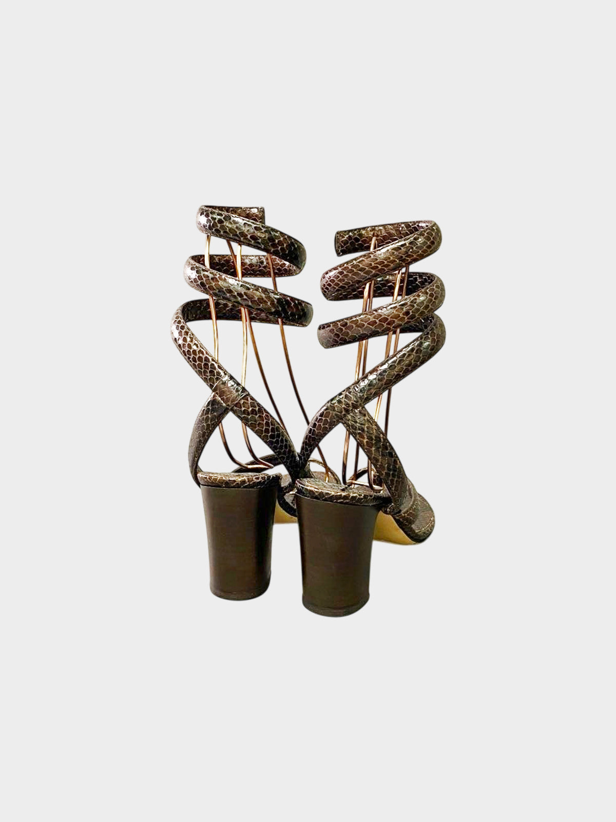 Bottega Veneta 2010s Brown Python Spiral Wrap Heels