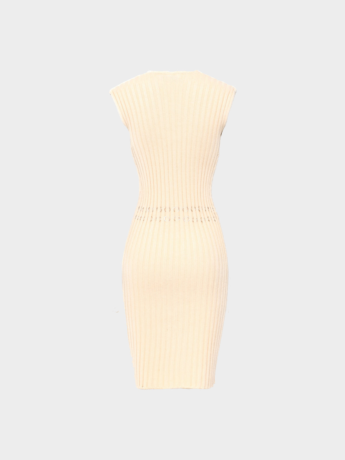 Paco Rabanne FW 2000-2001 Beige Fitted Knit Dress with Metal Rings