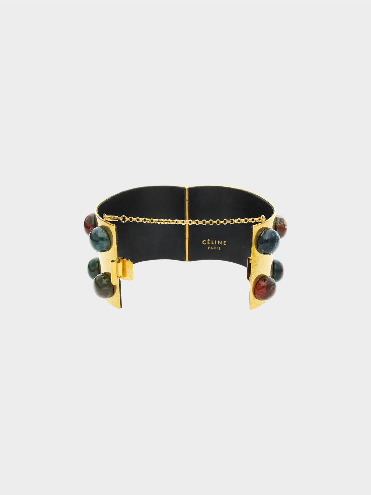 Céline 2010s Thick Gold Cuff Studded Bracelet