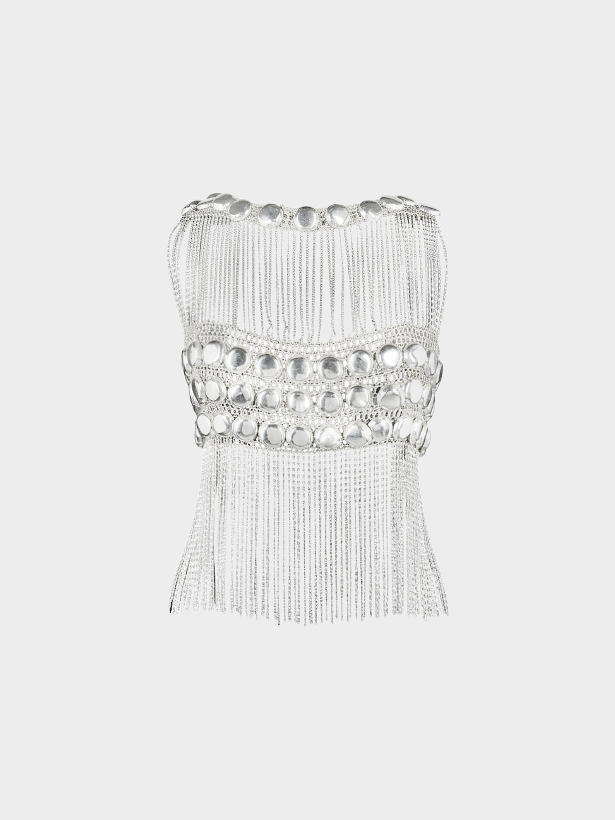Loris Azzaro 1970s Silver Lurex Knit Chain Link Fringe Top