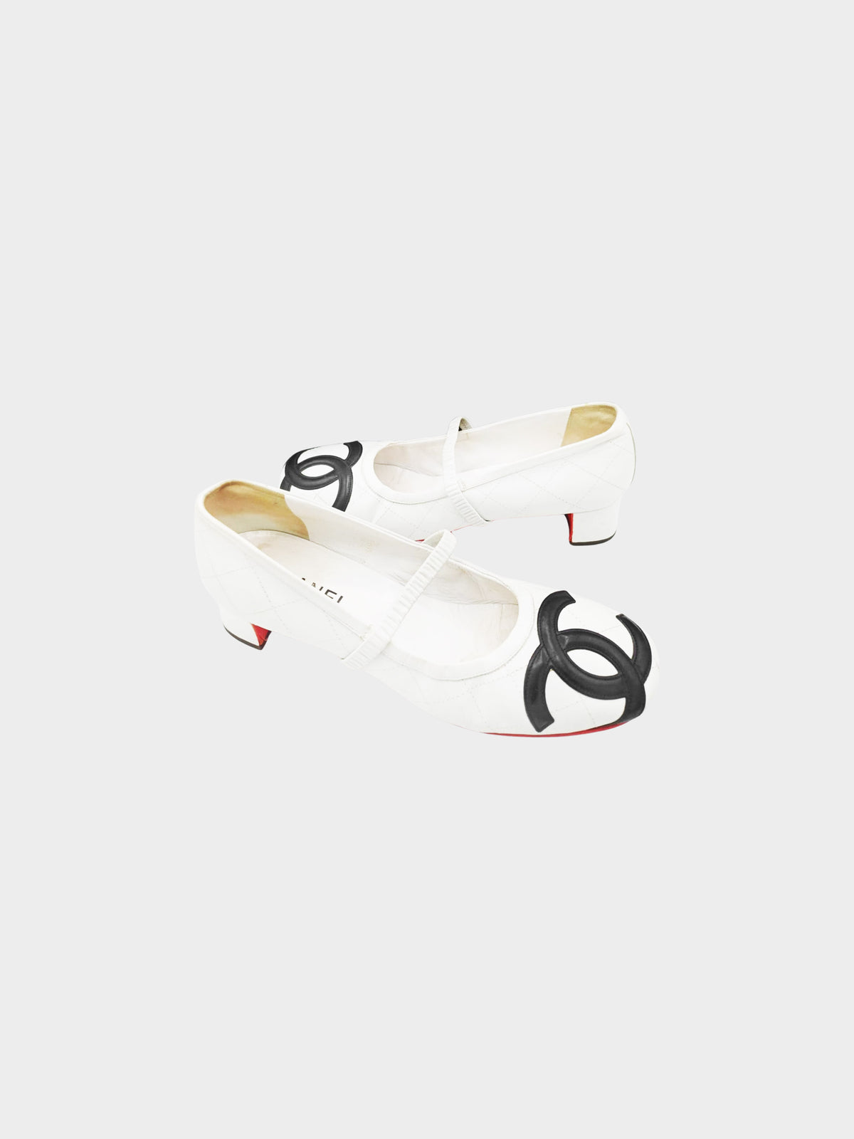 Chanel 2005 White Quilted Leather Cambon Mary Jane Pumps