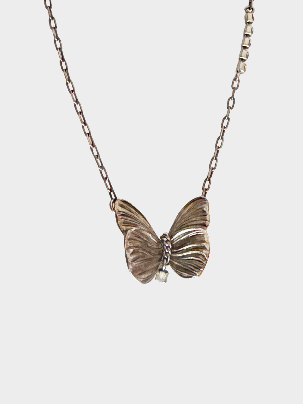 Chloé 1990s Copper and Silver Butterfly Necklace