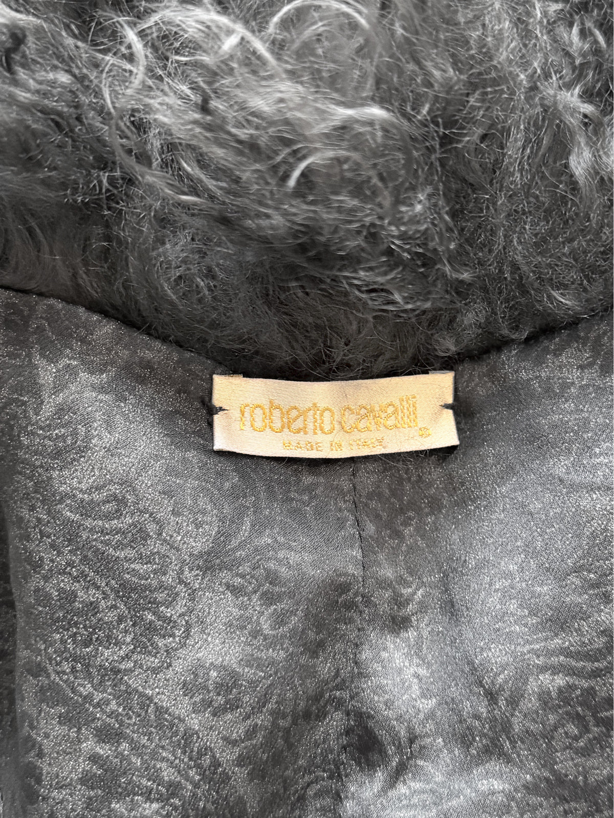 Roberto Cavalli 1990s Dark Grey Mongolian Fur Coat