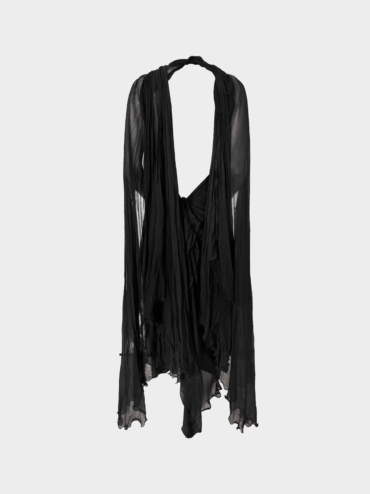 Dolce and Gabbana 2010s Runway Black Silk Chiffon Dress with Cape