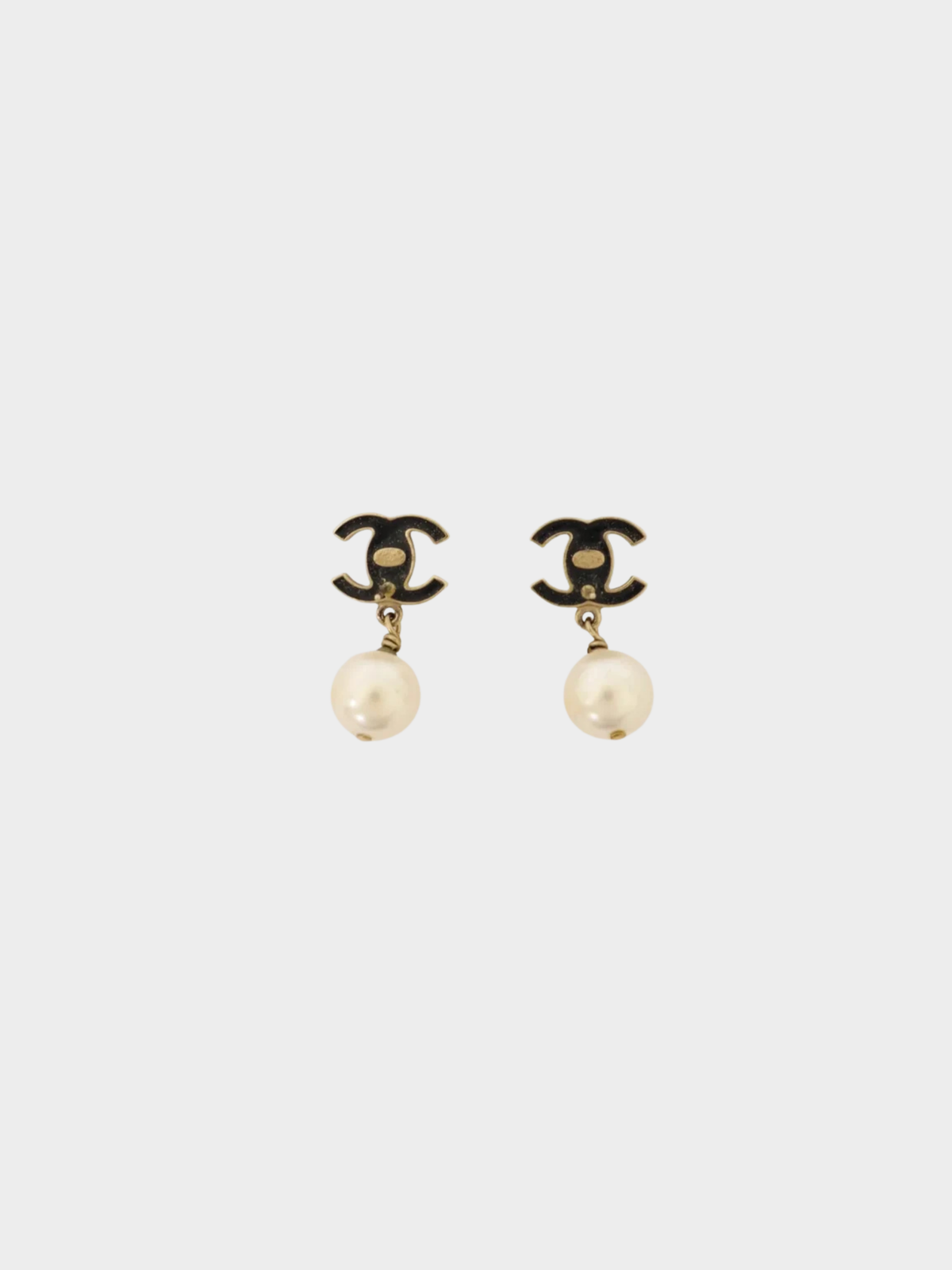Chanel 2007 Gold Black Coco Pearl Swing Earrings