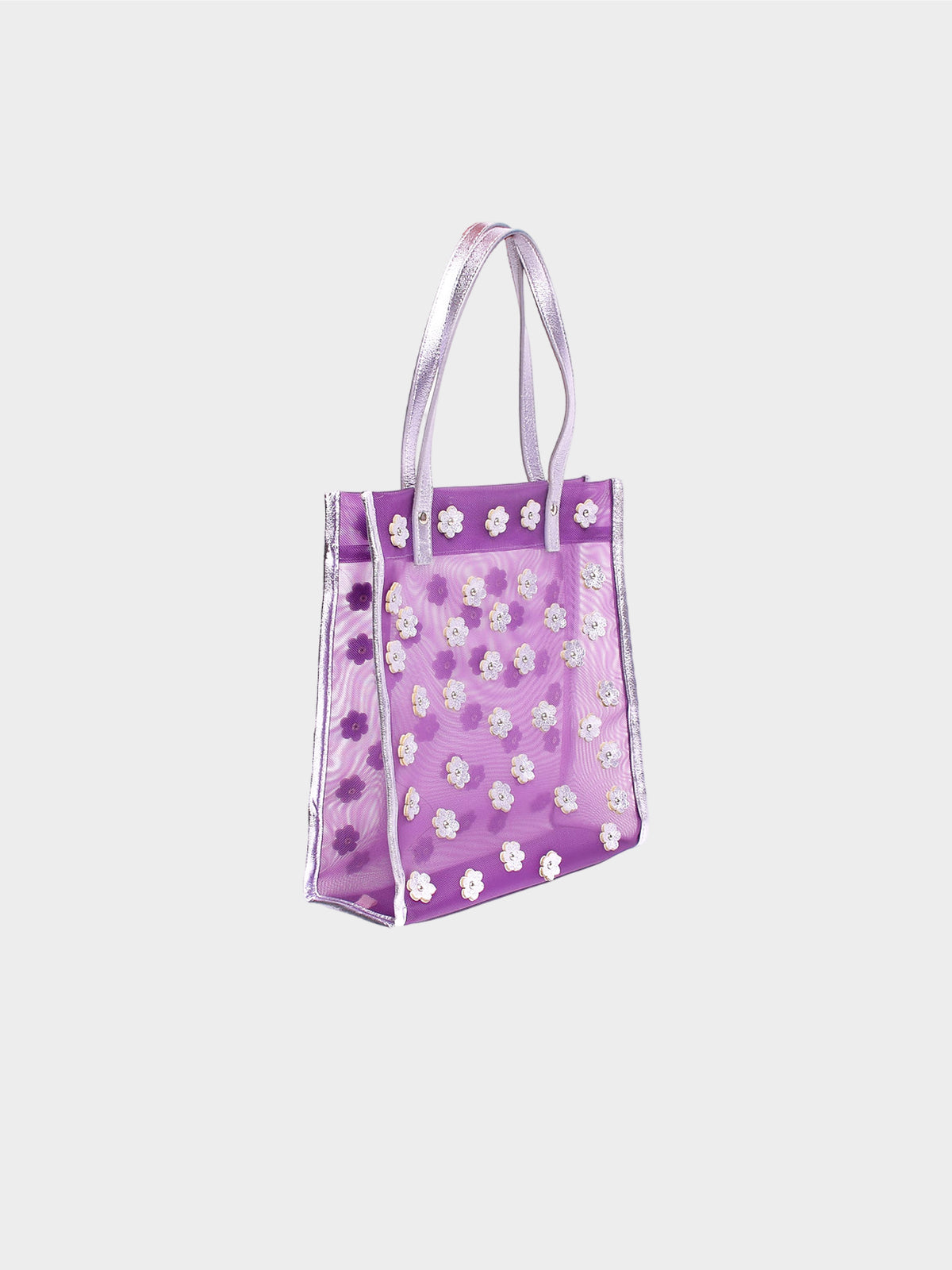 Miu Miu 1999 Metallic Lilac Floral Mesh Tote Bag