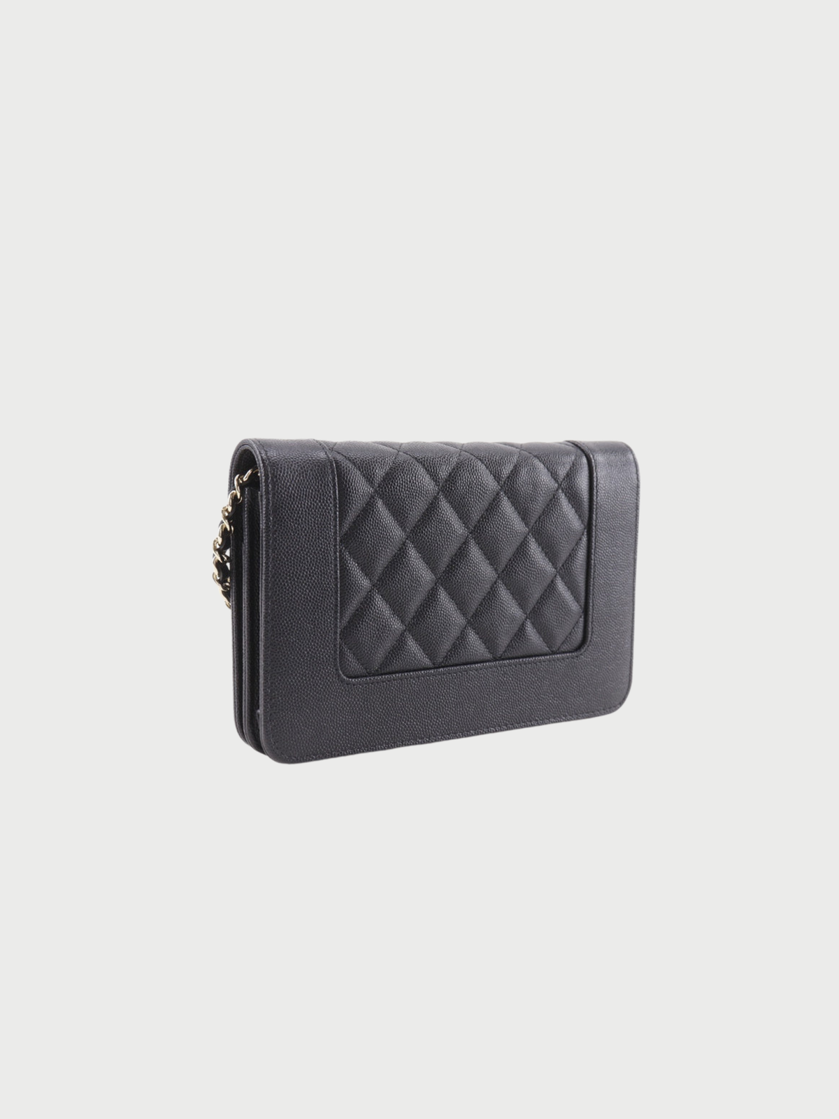 Chanel 2010s Black Caviar Leather Mademoiselle Chain Wallet