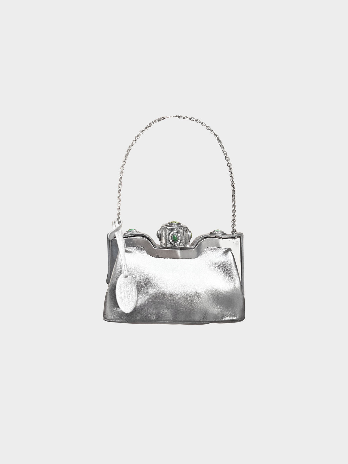 Valentino 1970s Runway  Metallic Silver Leather Jeweled Mini Evening Bag