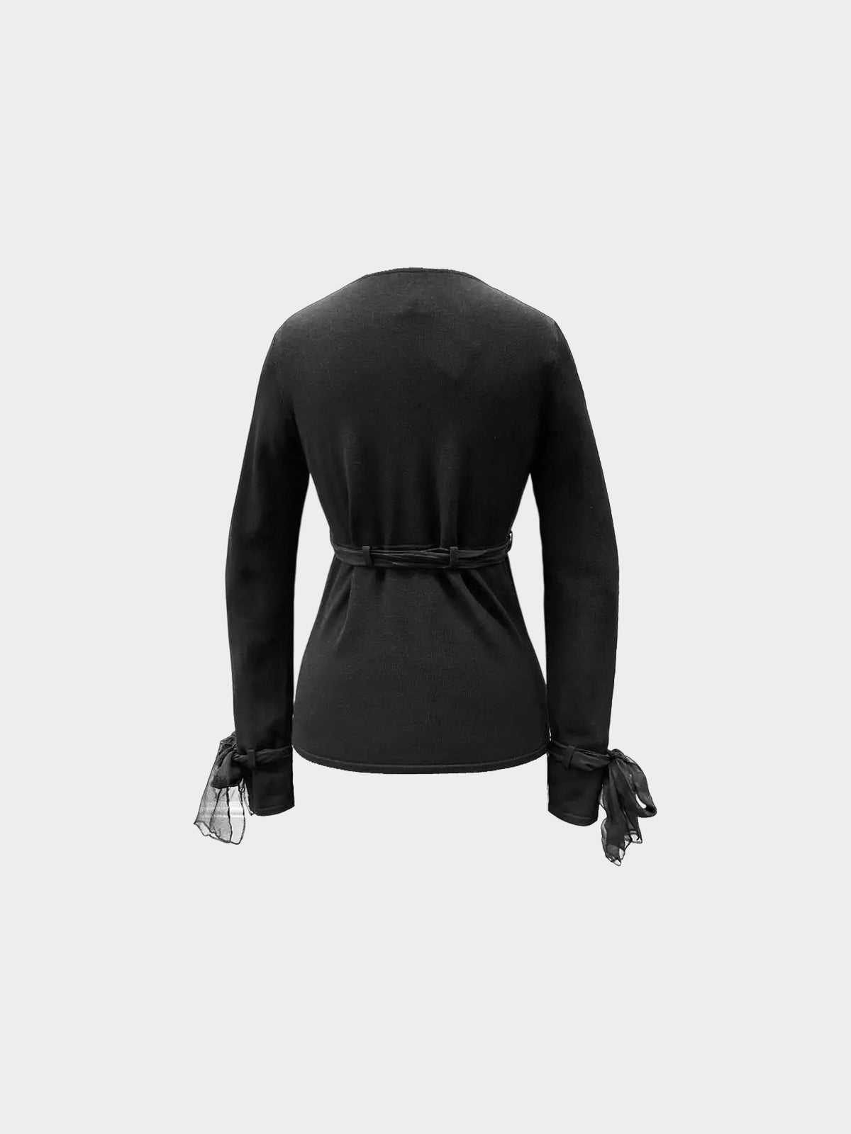 Chanel FW 2004 Black Long Sleeve Knit Top with Chiffon Ties