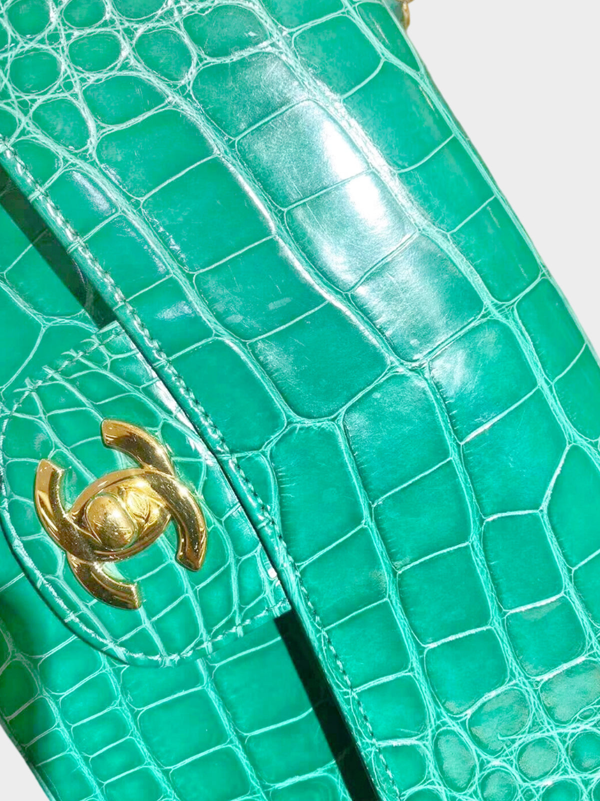 Chanel 2018 Green Exotic Alligator Classic Single Flap Bag