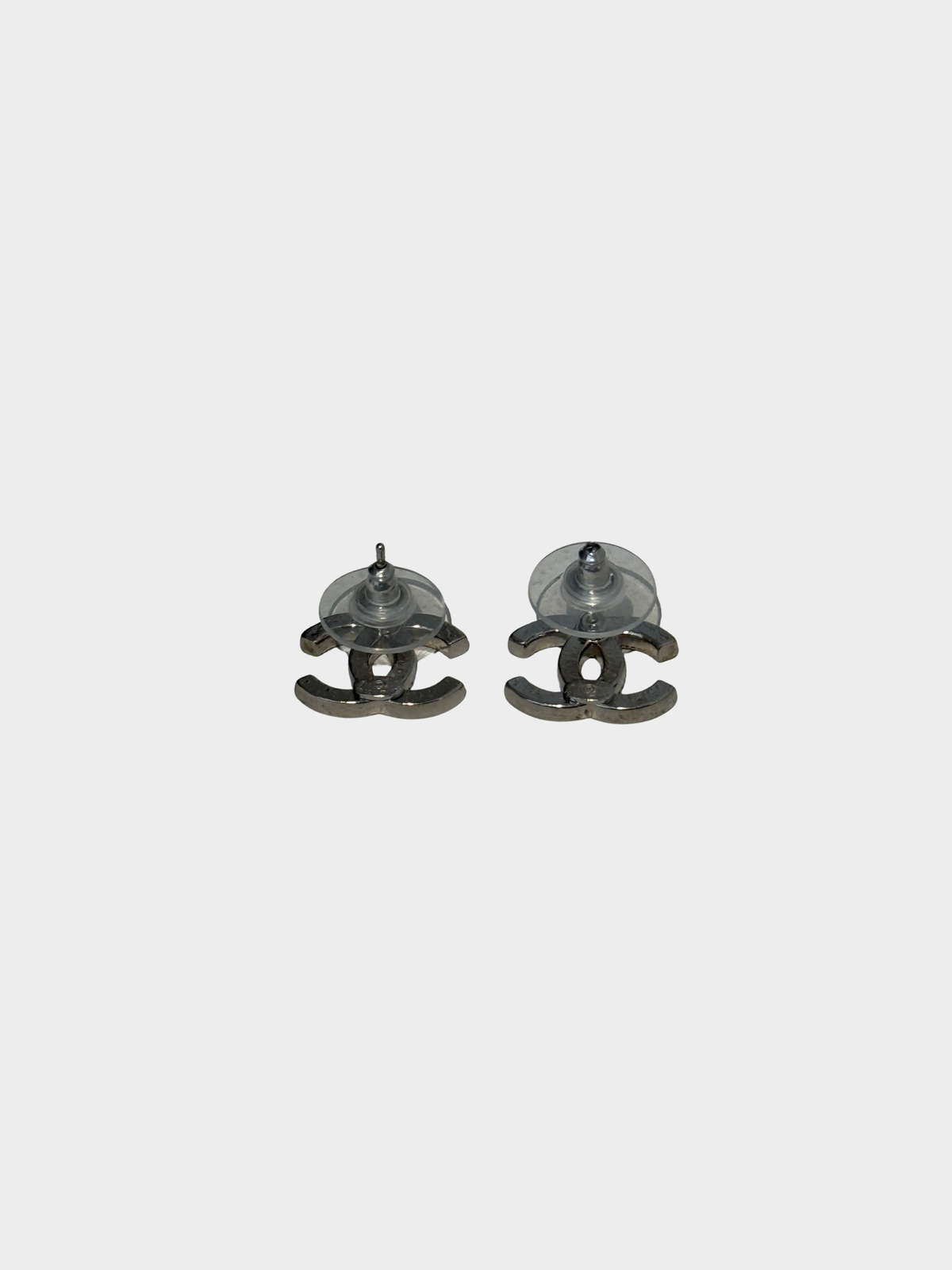 Chanel 2010s Silver Crystal CC Stud Earrings