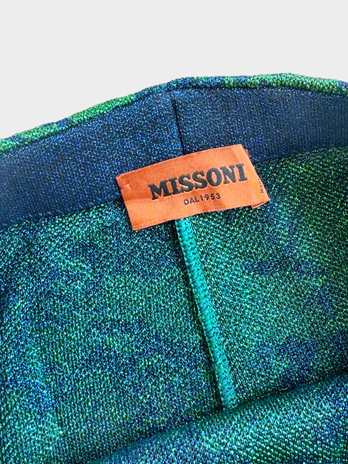 Missoni 2000s Blue and Green Leaf Pattern Midi Skirt