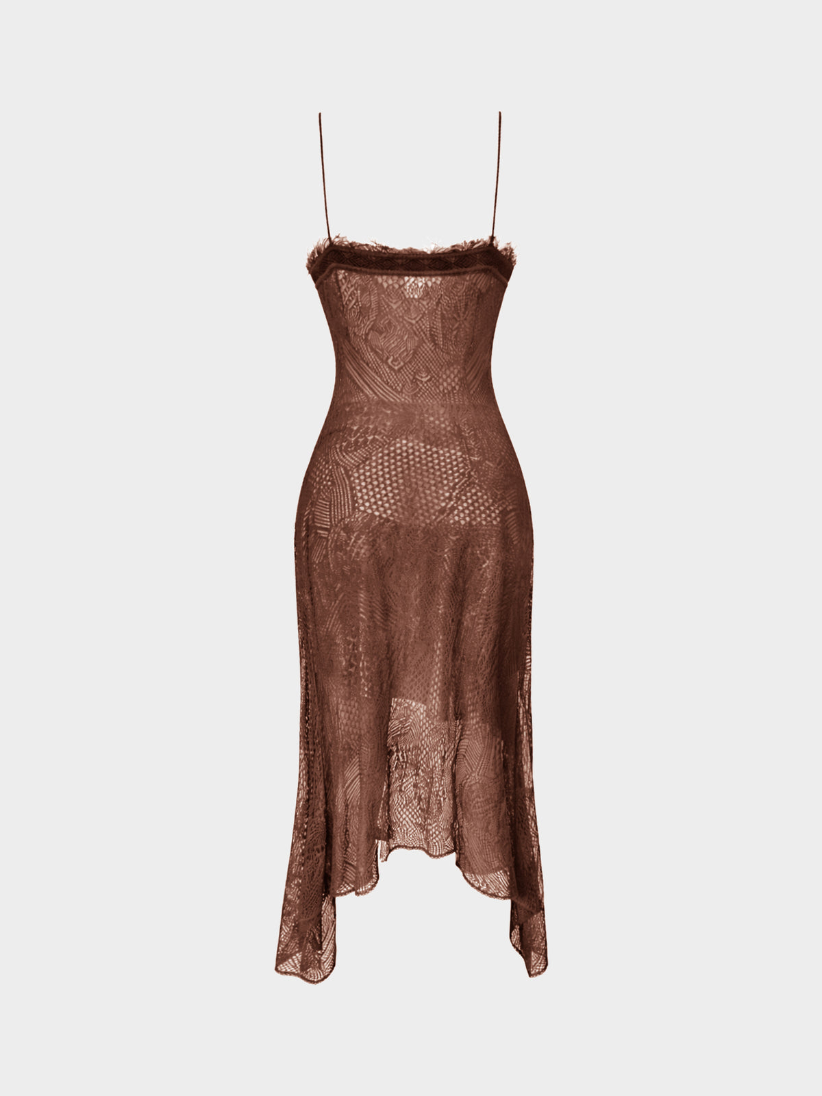 Guy Laroche 2003 Rare Runway Brown Abstract Pattern Sheer Long Dress
