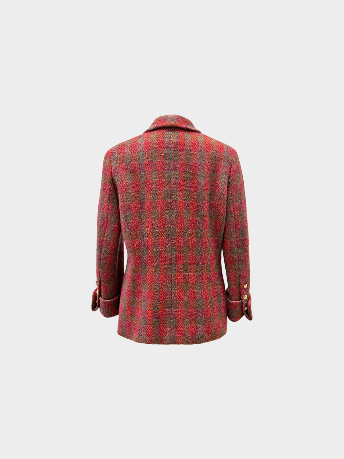 Chanel 1980s Red and Green Fleck Tweed Double-breasted Jacket