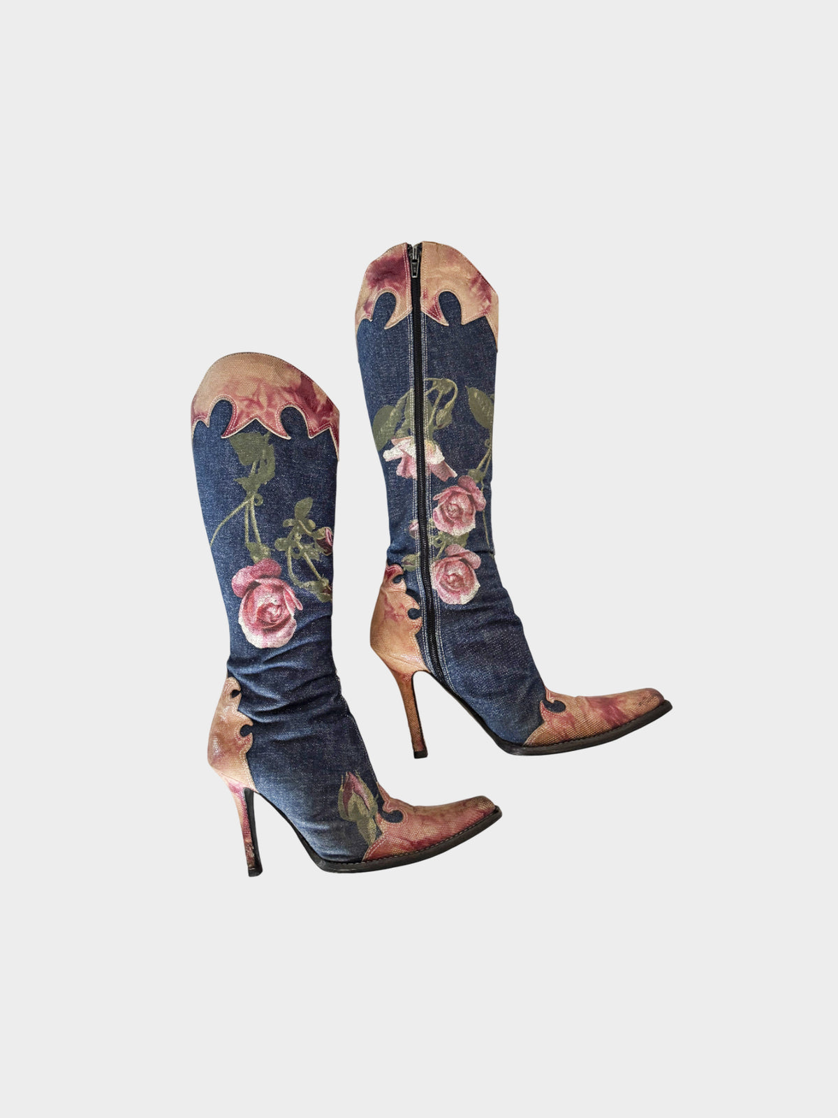 Roberto Cavalli Early 2000s Denim Floral Boots