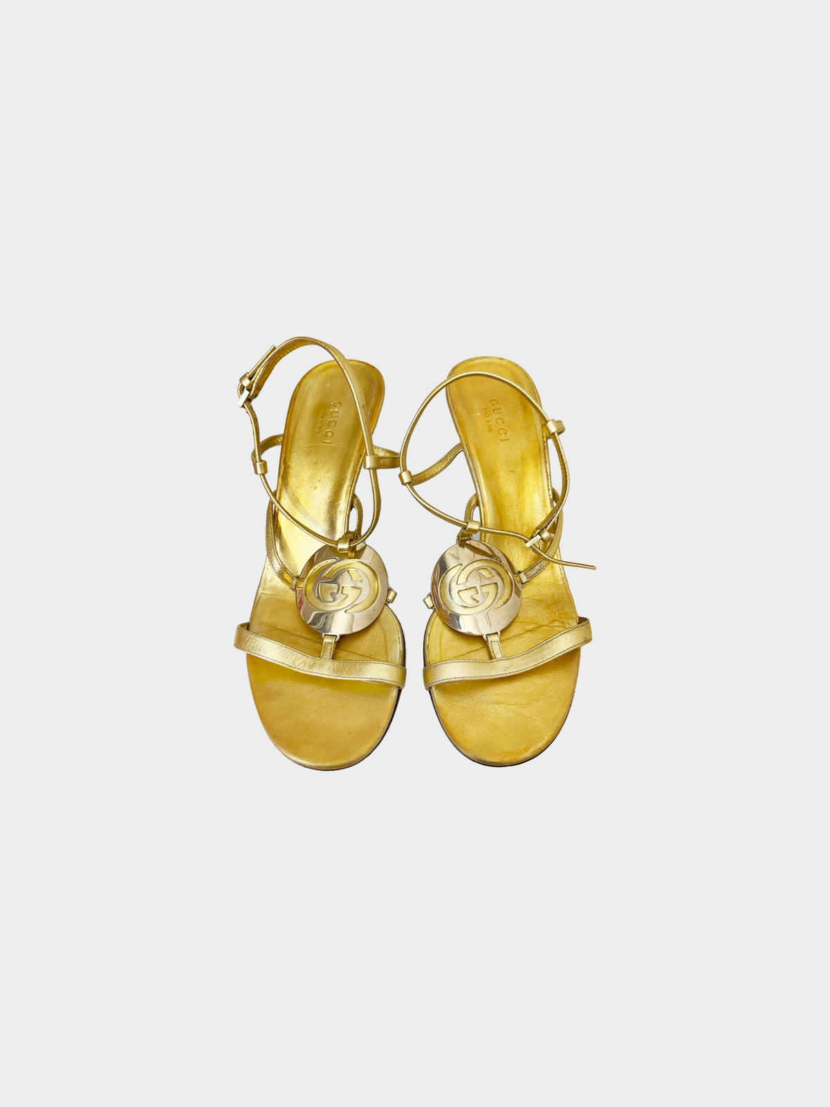 Gucci by Tom Ford 2000s Gold Leather GG Emblem Slingback Heels