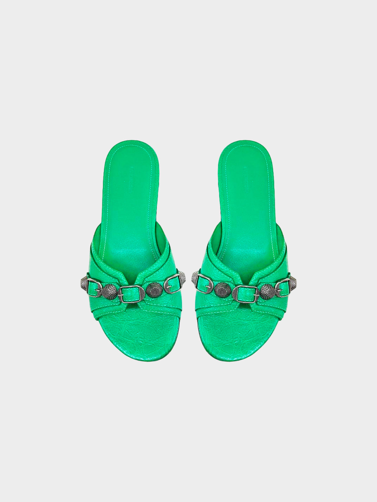 Balenciaga 2010s Green Leather Studded Flat Sandals