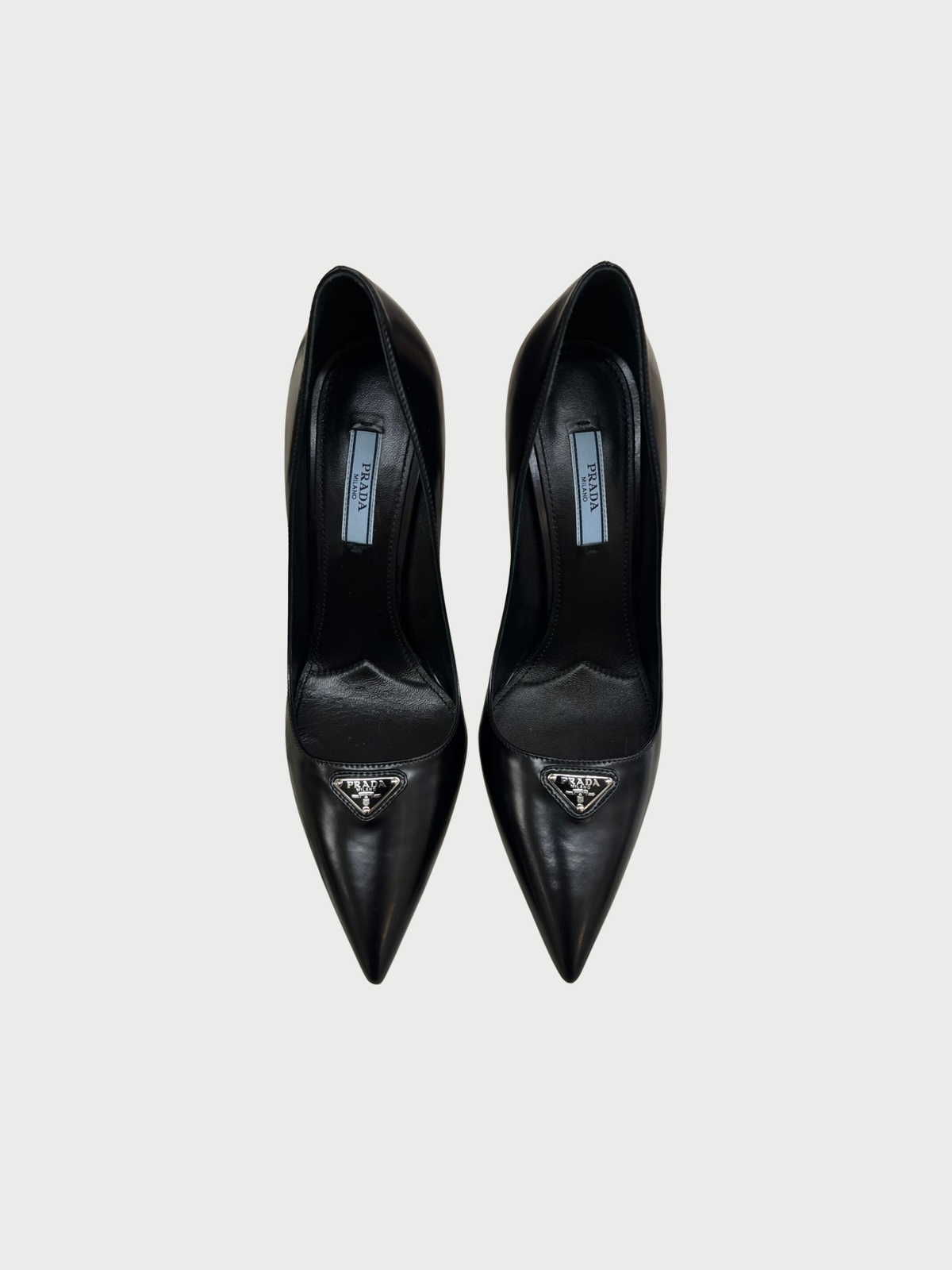 Prada 2020s Black Brushed Leather Logo Pumps