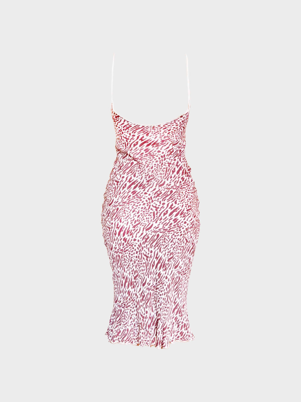 Blumarine 2000s White and Red Animal Print Beadwork Rayon Dress