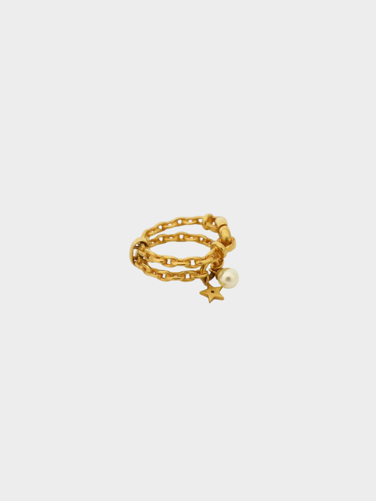 Christian Dior 2000s Gold Double Pearl Logo Ring