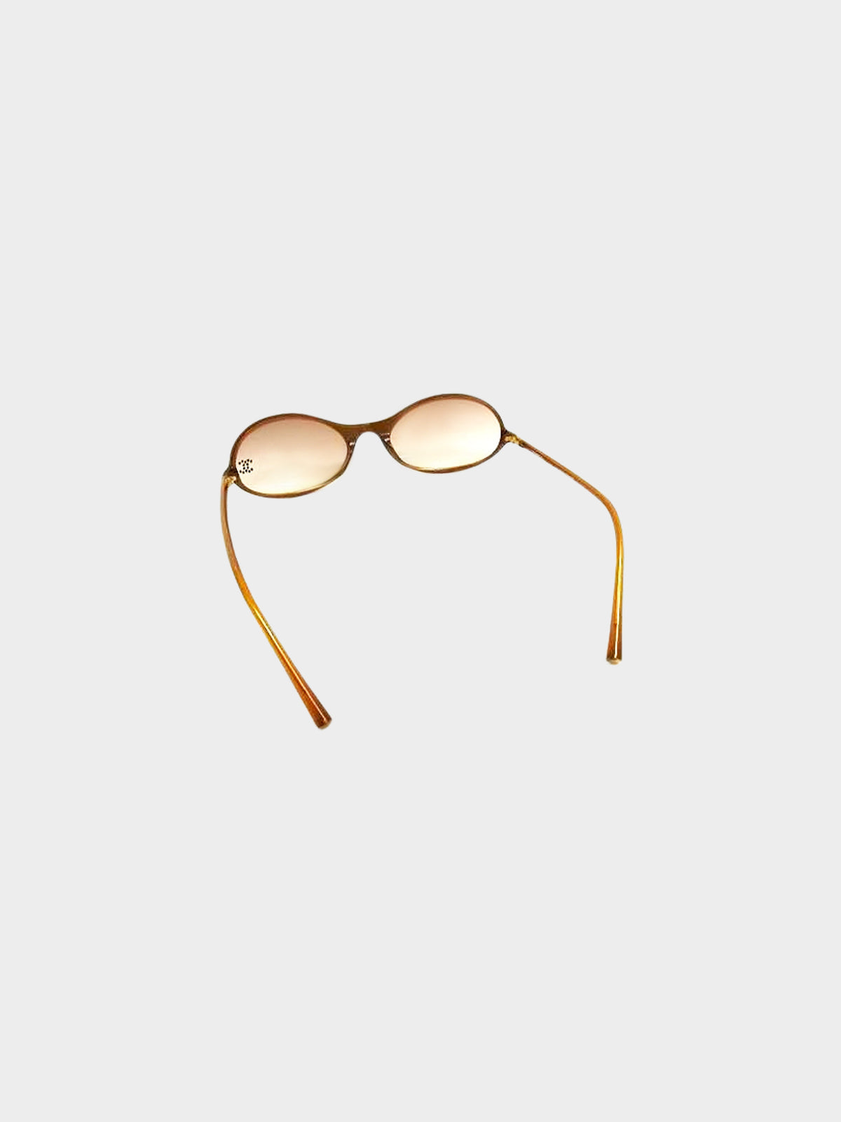 Chanel 1990s-2000s Brown CC Rhinestone Oval Frame Sunglasses