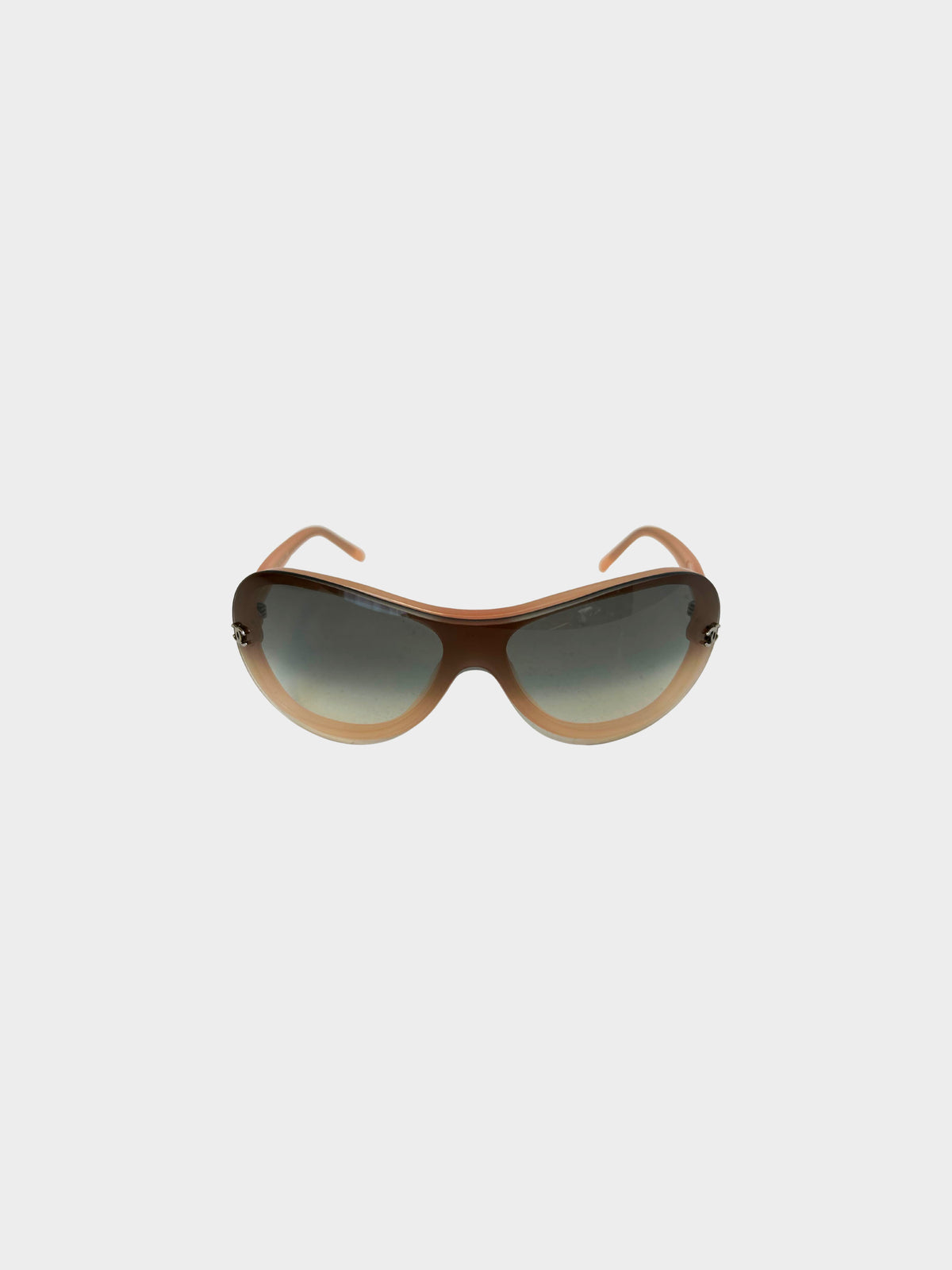 Chanel Early 2000s Pink Frame and Gradient Grey Tinted CC Round Sunglasses
