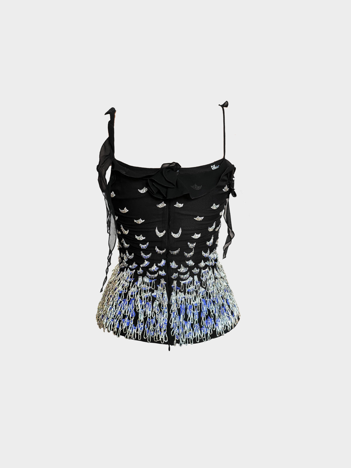 Armani SS 2005 Black Beaded Ruffled Top