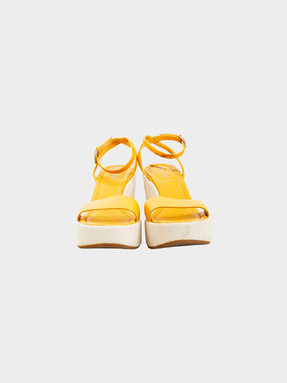 Prada 2000s Yellow Beach Theme Appliqué Espadrille Platform Wedge Sandals