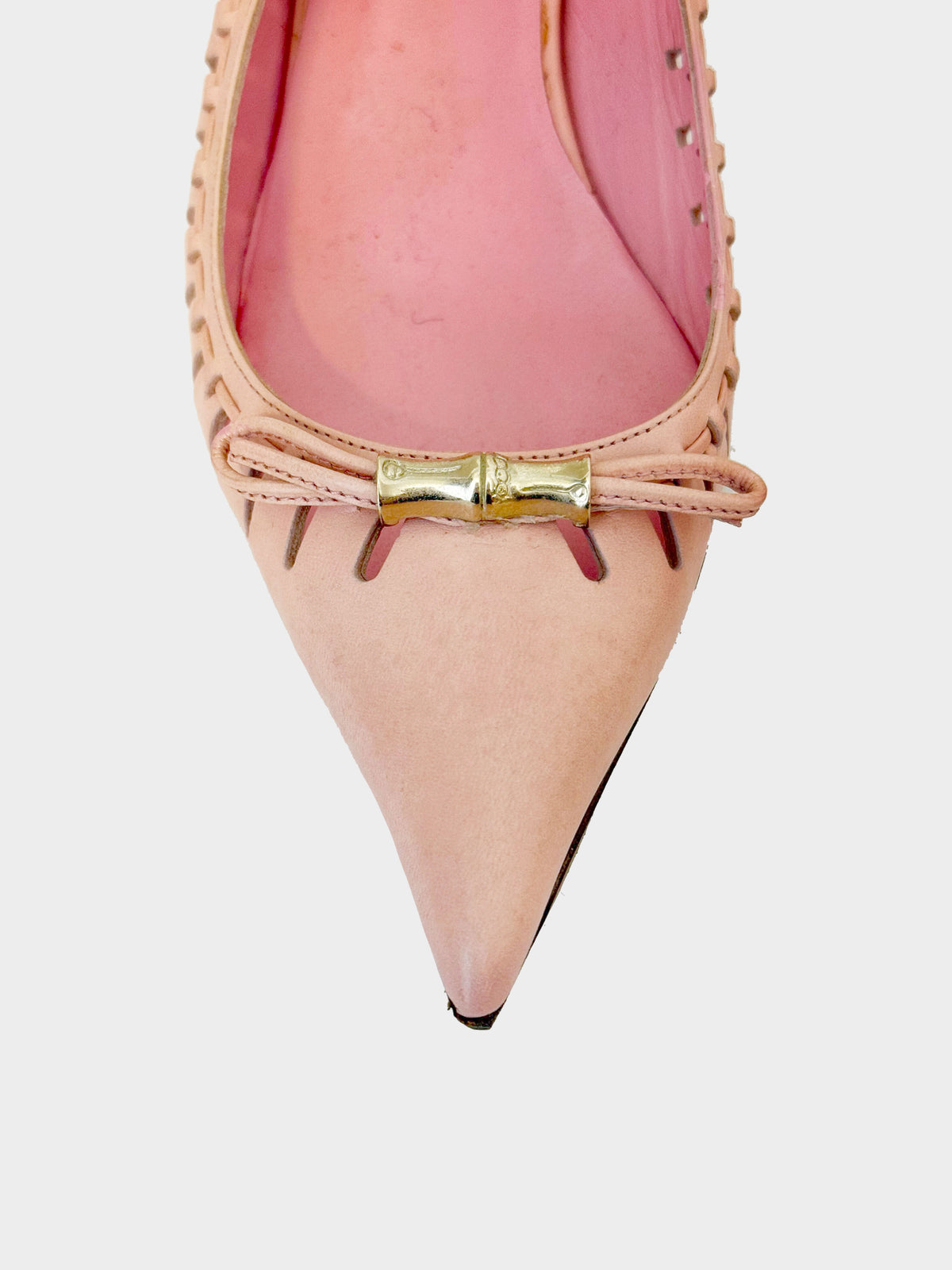 Gucci 2000s Pink Leather Bow and Bamboo Motif Slingback Heels