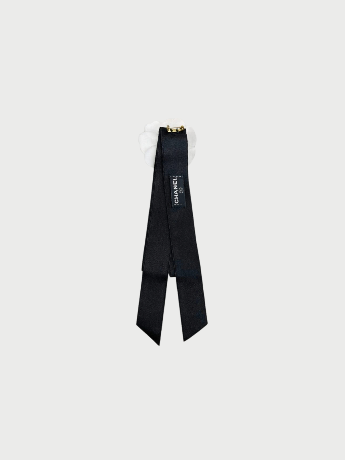 Chanel 1988 White Silk Camellia Ribbon Brooch